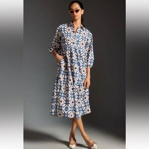 Anthropologie Maeve The Bettina Tiered in Sapphire Midi Shirt Dress Size M